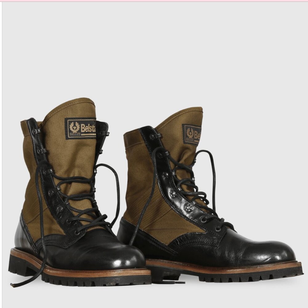 Belstaff Trooper Lace Up Leather/Canvas Boot Man Black Size 10